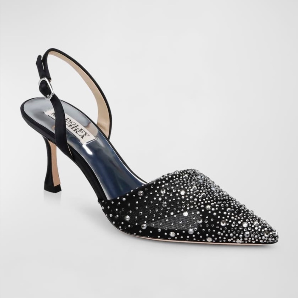 Badgley Mischka Brenna Embellished Silk Slingback Pumps Size 7.5